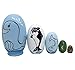 JOIZPAPA 5 PCS Cartoon Whale Dolphin Hippocampus Wooden Matryoshka Russian Dolls Stacking Doll Set for Kids Home Decoration