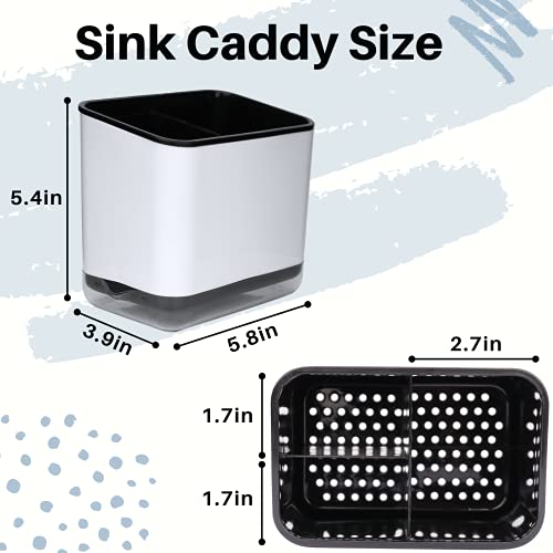 KeFanta Sink Caddy for Countertop, Sponge Holder for Kitchen Sink, Dish Sponge and Brush Holder, Plastic Dish Scrubber Organizer with Drain Pan, Black - Thumbnail 2