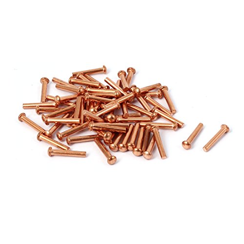 sourcingmap 40pcs Rivets 2mm x 12mm 13mm Longueur Tête Ronde Cuivre Solide Fixations Doré