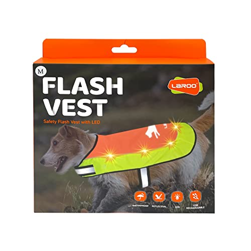 LaRoo Hunderegenmantel, Leuchtendes LED Wasserdicht Winter Reflektierende Regenmantel für Hunde mit Bauchschutz,USB Wiederaufladbarem Sicherheitsweste für Kleine Grosse Hunde(M,Fluoreszierende Orange)