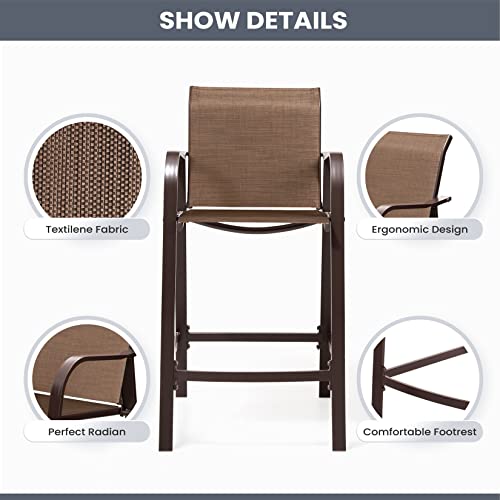 Pellebant 3Pc Outdoor Counter Height Bar Stool Set, Aluminum Patio Stools And Glass Table All-Weather Furniture For Garden Pool Lawn Backyard Brown… #TOP6