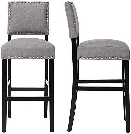 DAGONHIL 29 Inches Bar Stools Set of 2 with Black Solid Wood Legs for Dining Room(Gray)
