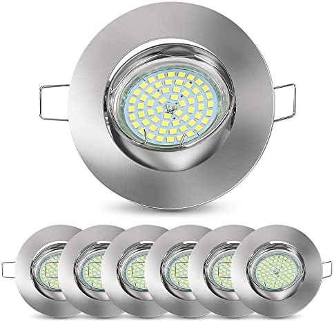 6 Pack Recessed LED Spotlights GU10 5W 500lm Ceiling Spotlights AC 230V Natural White 4000K Recessed Ceiling Lamp Waterproof IP23 for Bathroom, Living Room, Kitchen Corridor, Gallery Shop