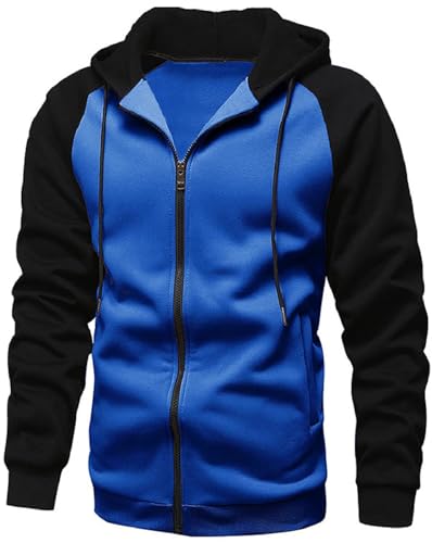 YawYews Sudaderas con capucha para hombre, con cremallera, forro polar, ligeras, de manga larga, para hombre, sudadera con capucha azul, talla L, azul, L