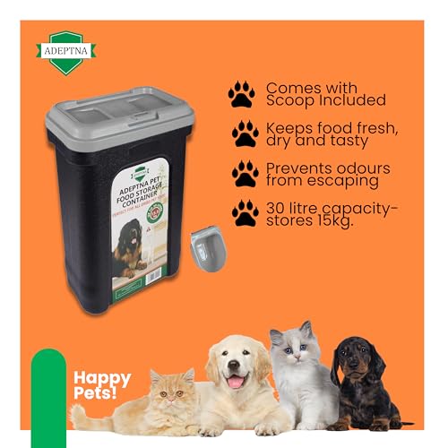 Adeptna Large 30L Pet Food Storage Container Flip Top Locking System With Integrated Scoop – Airtight Pet Dog Cat Animal Birds Dry Food Dispenser Bin (Grey Lid) - 3