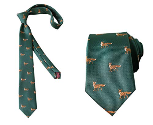 ACVIP Corbata para hombre con patrón bordado de animales clásico de 7 cm corbata, Zorro verde, Talla única