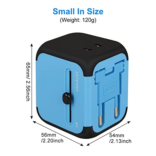 Goldfox Universal Travel Adapter, Worldwide International Plug Adapter With 2 Usb Ports, European Travel Plug Adapter, All In One Power Adapter Ac Outlet For Europe, Uk, Us, Au, Asia (Blue) #TOP6