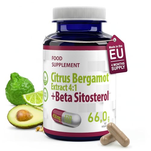 Hepatica Bergamota + Beta-Sitosterol | Complejo Doble de 450 mg | Extracto de Fruto de Citrus Bergamia y Esteroles Vegetales | 120 Cápsulas Veganas | GMP & laboratorio independiente