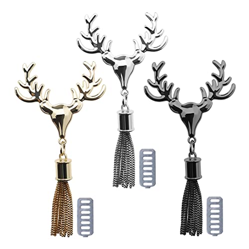 eMagTech 3pcs Purse Pendant Handbag Buckle Tassel Charm Deer Head Bag Buckles Decorative Purse Clutch Bag Buckle Tassel Pendant DIY Bag Making Accessories 3 Colors