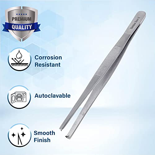 Dissecting Tissue Thumb Forceps Tweezers 6\" (15.24 cm), Blunt 1x2 Rat Tooth Straight Stainless Steel