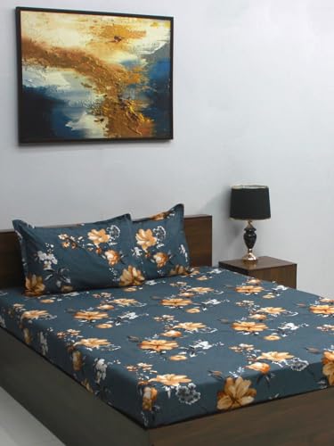 Image of Bombay Dyeing Mimosa 164 GSM Microfiber Grey Floral Double Bedsheet with 2 Pillow Covers