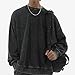 BINTEHGS Mens Oversized Vintage Sweatshirts Acid Wash Plain Crewneck Sweatshirt Streetwear Unisex Distressed Couple Pullover(Black,L)