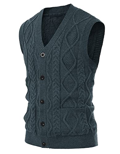 Image of PJ PAUL JONES Mens Cable Knit V Neck Sweater Vest Button Up