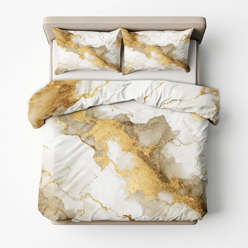 Housse de couette 220x240 marbre doré pour des nuits douillettes en famille - 8
