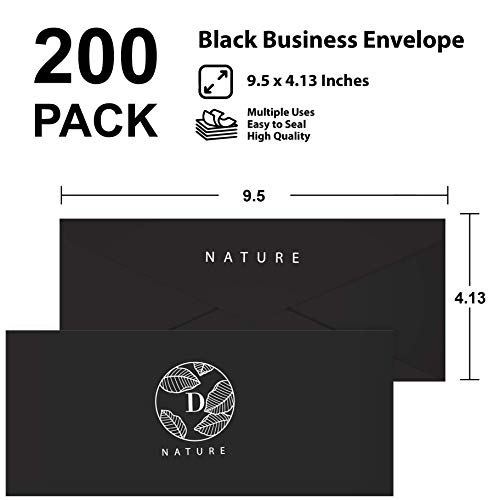 Business-Envelops-200-Pack-10-Black-Envelopes-Standard-Square-Flap-Gummed-Seal-Perfect-for-Invitations-Office-Checks-Letter-Mailing-Crafts-Printable-Windowless-4-18-x-9-12-Inches