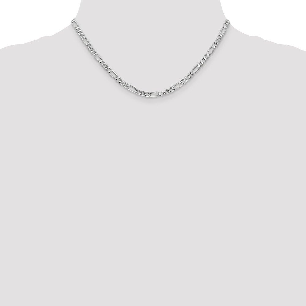 14k White Gold 4.4mm Figaro Chain Necklace - with Secure Lobster Lock Clasp