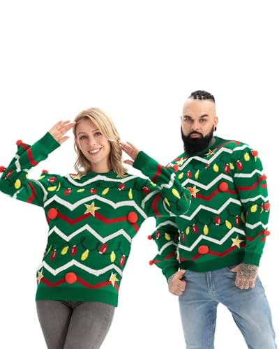 Men's and Women's Christmas Sweaters Unisex Classic Xmas Tree Long Sleeve Loose Pullover Couples Jumpers