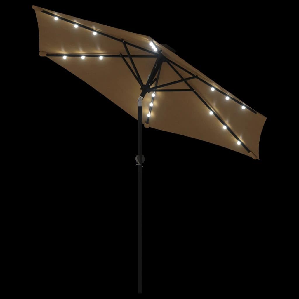 Homgoday Sombrilla jardín con Luces LED Poste Acero Taupe 225x225x212cm Sombrilla Terraza Exterior, Sombrilla Jardín Grande Orientable Jardín Parasol Balcón