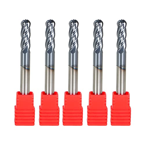 Image of kimllier 5Pcs Ball Nose Carbide End Mill 1 /4 Inch 4 Flute, 30 Degree Helix Tialn Coated