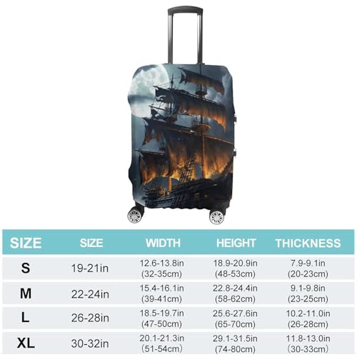 Pirate Sailboat Full Moon Luggage Cover, Washable Elastic Suitcase Cover Protector Fit 18-32 Inch Luggage2