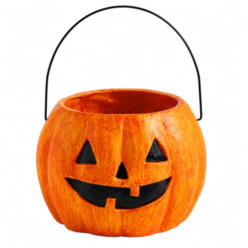 Mud Pie Mini Orange Jack O Lantern Bucket, Paper Mache Halloween Candy Dish