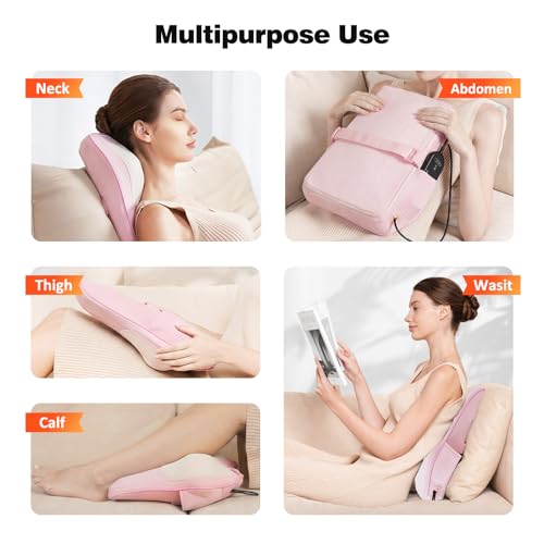 Image of Boriwat Neck Massager with Heat, Back Massager & Deep Tissue Massager, 3D Kneading Massage Pillow for Neck, Back, Shoulder, Leg, Gifts Men Women Mom Dad, Stress Relax at Home Office and Car (Pink)