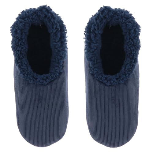 Snoozies! Chinelos de forro polar sherpa super macios para homem, com sola antiderrapante, veludo escovado em preto, carvão ou azul-marinho, Marinha