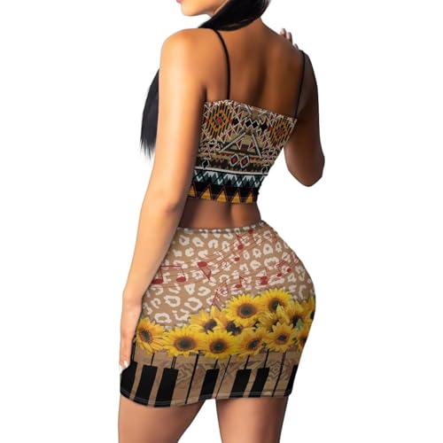 Image of Biyejit Women's 2 Piece Summer Outfits Spaghetti Strap Crop Tops and Bodycon Mini Skirt Dress Set Plus Size S-4XL