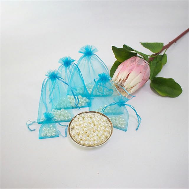 7x9 9x12 10x15 cm Sac en Organza Sacs d'emballage de Bijoux décoration de fête de Mariage Sacs en Tulle Cadeau Pochettes à Cordon de Bonbons-Bleu Lac-25x35 cm-50 pièces