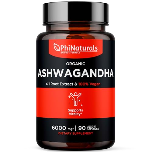Phi Naturals Ashwagandha Organic Herbal Supplement 500mg 90 Capsules