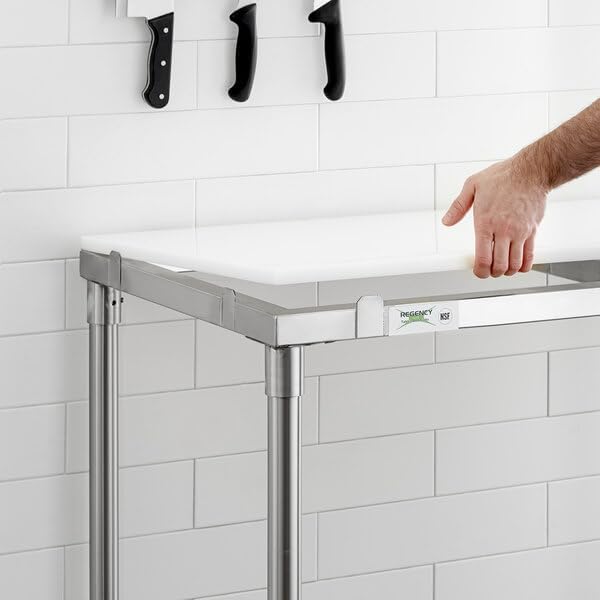 Stainless Steel Work Table with Poly Top, 304 Series 14-Gauge, 24x48 Inch, NSF Listed, Removable 3/4 Inch Cutting Board Surface, Undershelf Storage