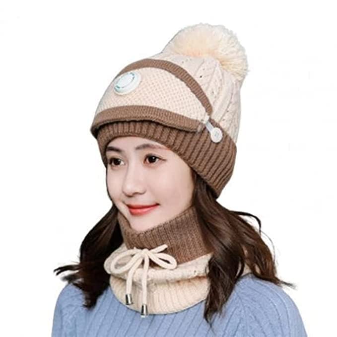 krystle Girl's/Women's Winter Warm Woolen (Inside Fur) /Beanie + Neck Cover (with Detachable Filtered mask) (Brown)-picture-19