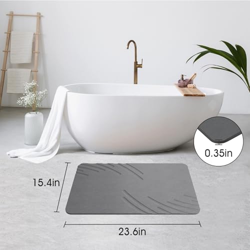 Image of ZIKIBL Stone Bath Mat Diatomaceous Earth Shower Mat Non-Slip Super Absorbent Diatomite Stone Mats for Bathroom Floor /Ktichen Cuonter Quick-Drying Easy to Clean (24''*16'' Grey-Feather)