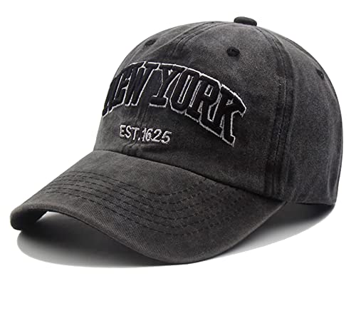 Vintage New-York-Embroidered Distressed-Cotton Unstructured-Baseball-Caps Unisex Adjustable-Strapback Twill-Dad-Hat (One Size, Newyork-Black)