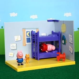 PEPPA PIG Bedroom Themed Preschool Toy and George, Includes 2 Poseable Figures, Bedroom Accessories and Scene Cards, for Girls and Boys Ages 3 Birthday Gift Toyset for Kids