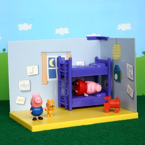 PEPPA PIG Bedroom Themed Preschool Toy and George, Includes 2 Poseable Figures, Bedroom Accessories and Scene Cards, for Girls and Boys Ages 3 Birthday Gift Toyset for Kids