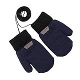 [Umeloeo] キッズ 手袋 ベビー ニット グローブ 可愛い おしゃれ あったか 裏起毛 厚手 ミトン 冬物 紐付き 防寒 防風 お出かけ 雪遊び 通園 通学 小学生 子供 男の子 女の子 1-8歳 (ネイビー, M 4歳～8歳)