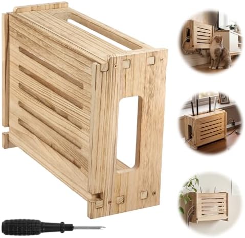 Wooden WiFi Router Storage Box hider, WiFi Router Box Hider, Wall Mount&Floor&Desktop, Modem Routers Storage Boxes Shelf for Home Office Hotel, 15.9" x 12.4" x 6.1" — view 7