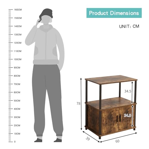 Image of Amazon Brand - Umi 2-Tier Microwave Stand with Storage Cabinet Kitchen Storage Rack Baker's Rack Bookshelf Printer Stand Multipurpose Standing Shelf Unit with Doors for Kitchen Living Room 60x39x78cm