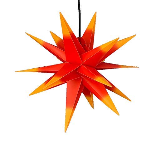 LED WEIHNACHTSSTERN 3D 55 cm INKL. LEUCHTMITTEL (auswechselbar) Leuchtstern Außenstern Faltstern Adventsstern wetterfest für außen und innen 4m Kabel wetterfest von Dekowelt (Rot mit gelben Spitzen)