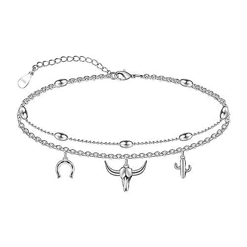 Image of CHIC & ARTSY Women Anklets S925 Sterling Silver Cute Animal Layered Anklet Bracelet Adjustable Multilayer Beach Anklet Bracelet Summer Foot Jewelry Cable Chain 10-11 Inches