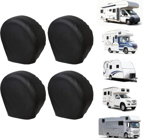 Image of VINPATIO RV Tire Covers 4 Pack, Waterproof Thickening Leather Tire Cover for RV Wheel Trailer Camper, Universal Fits Tire Diameters 33-35 inches, Black