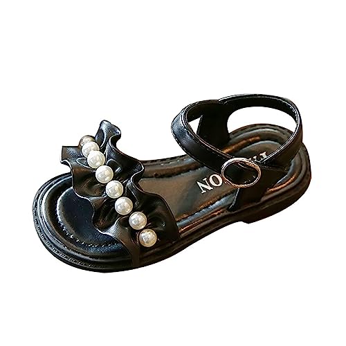 Toddler Kids Girls Pearl Ruffle Hook Buckle Flat Sandals Soft Bottom Open Toe Beach Birthday Low Heel Shoes