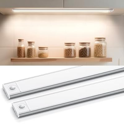 Under Cabinet Lighting 16 Inches, 108 LED Motion Sensor Light Indoor, Dimmable 3 Color Rechargeable Closet Light, Battery Operated Magnetic Night Light for Kitchen, Wardrobe, Stairs