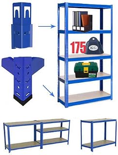 Storage Garage Shelving Unit 5 Tier 150cm x 75cm x 30cm Heavy Duty (175KG Per Shelf) 875KG Capacity Racking Multipurpose Shelves for Warehouse Weatherproof Shed Office Greenhouse Workshop Blue