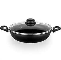 Frigideira Antiaderente Wok Profissional com Tampa, Preta, 40 cm, Grande