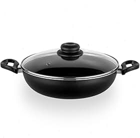 Frigideira Antiaderente Wok Profissional com Tampa, Preta, 40 cm, Grande