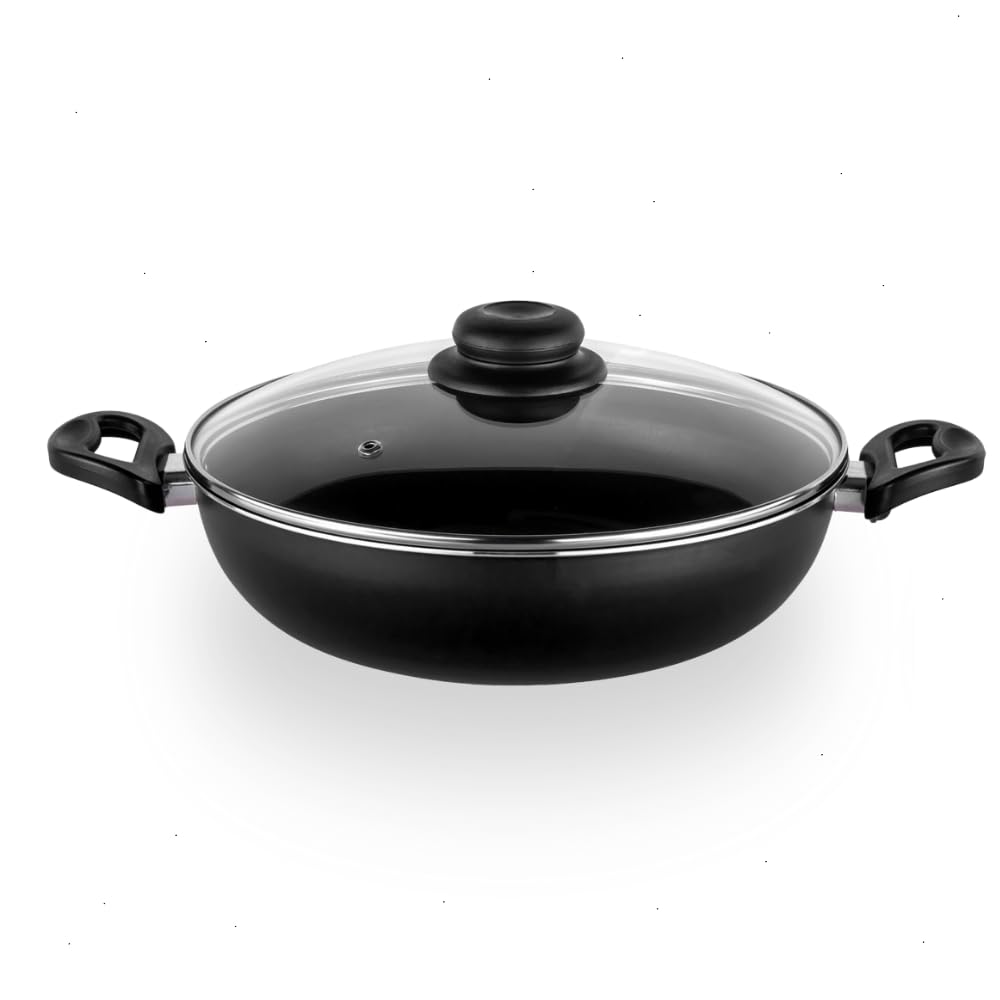 Frigideira Antiaderente Wok Profissional com Tampa, Preta, 40 cm, Grande