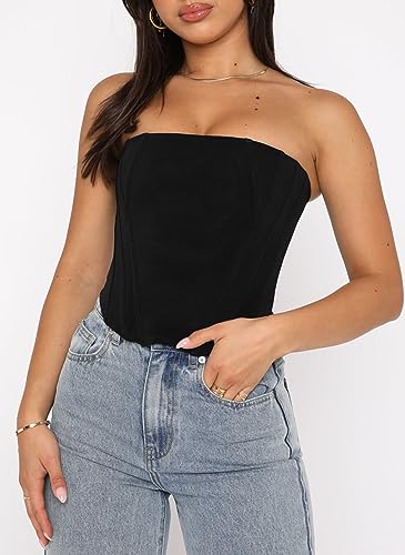 Arjungo Women's Vintage Strapless Open Back Bustier Zip Back Boned Going Out Bodyshaper Corset Crop Top #TOP1