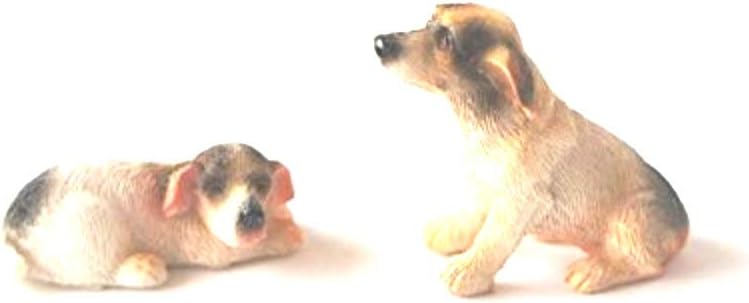 Set of 2 Miniature Dogs (Fairy Garden Accessory) 1.12 Scale One is Sitting One is Laying Down